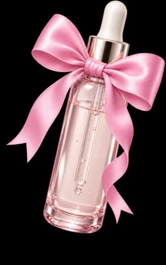 Blush serum bottle tied with a vivid pink bow